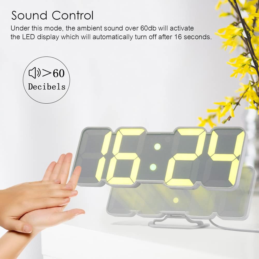 3D Wireless Remote RGB LED Alarm Clock | USB Powered | White | SouqKingdom Saudi Arabia