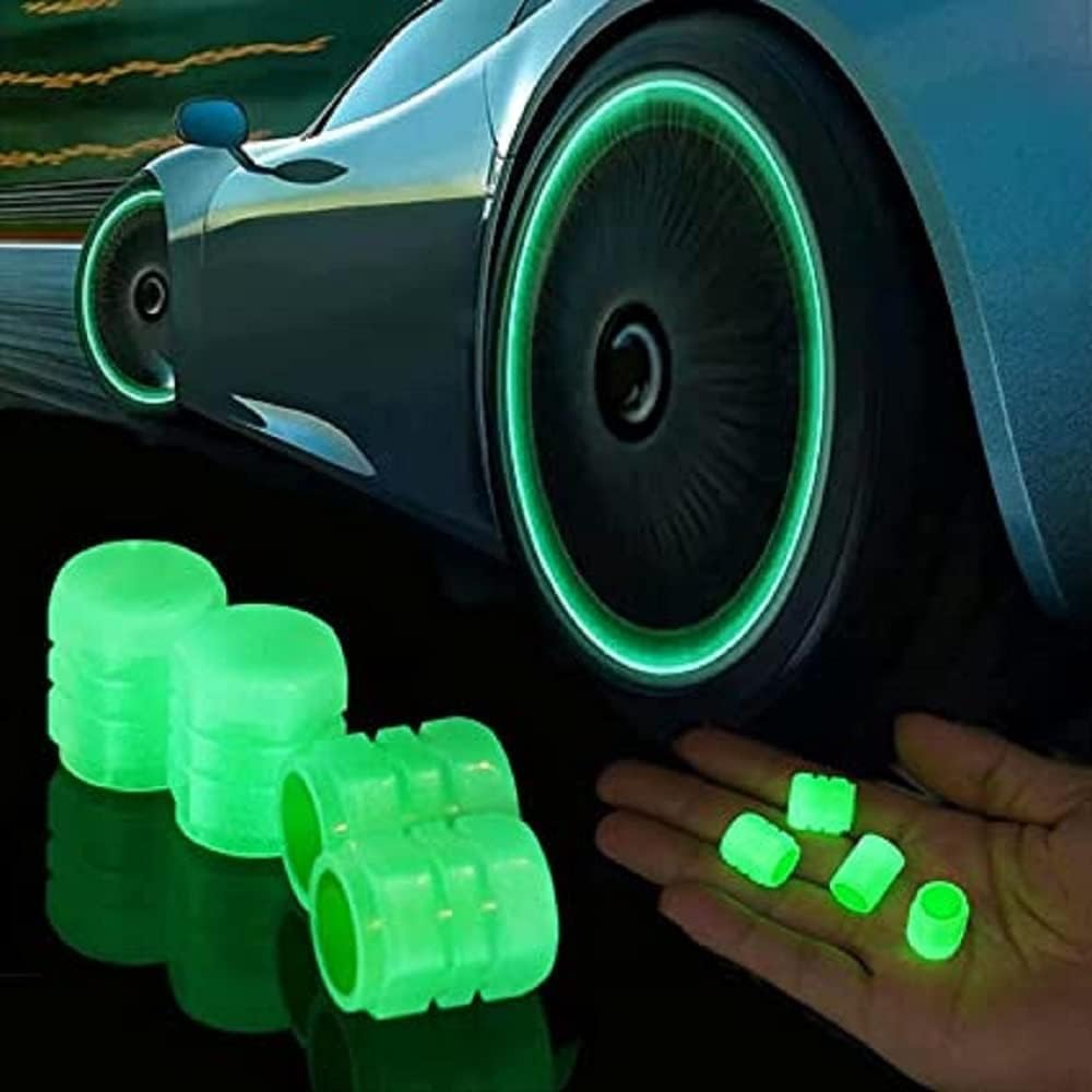 Green Wheel Lights Valve Caps Pack of 4 | SouqKingdom