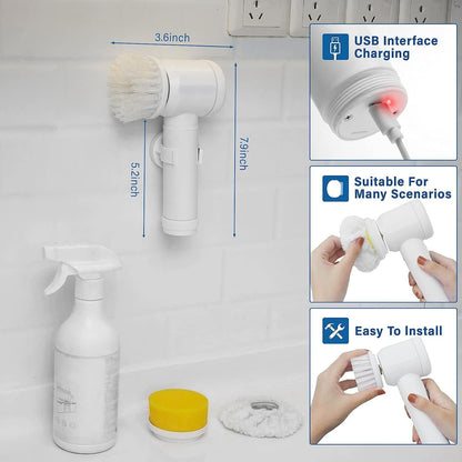 5-in-1 Electric Cleaning Brush | USB Rechargeable Multi-Purpose Scrubber with Cleaning Heads | White | SouqKingdom Saudi Arabia
