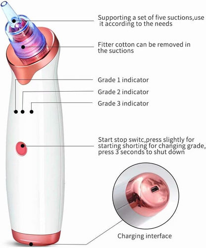 5-in-1 Blackhead Remover Vacuum | Facial Pore Cleaner & Skin Care Device | USB Rechargeable | SouqKingdom Saudi Arabia