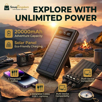 20000mAh solar power bank with dual flashlight in black for Saudi Arabia.