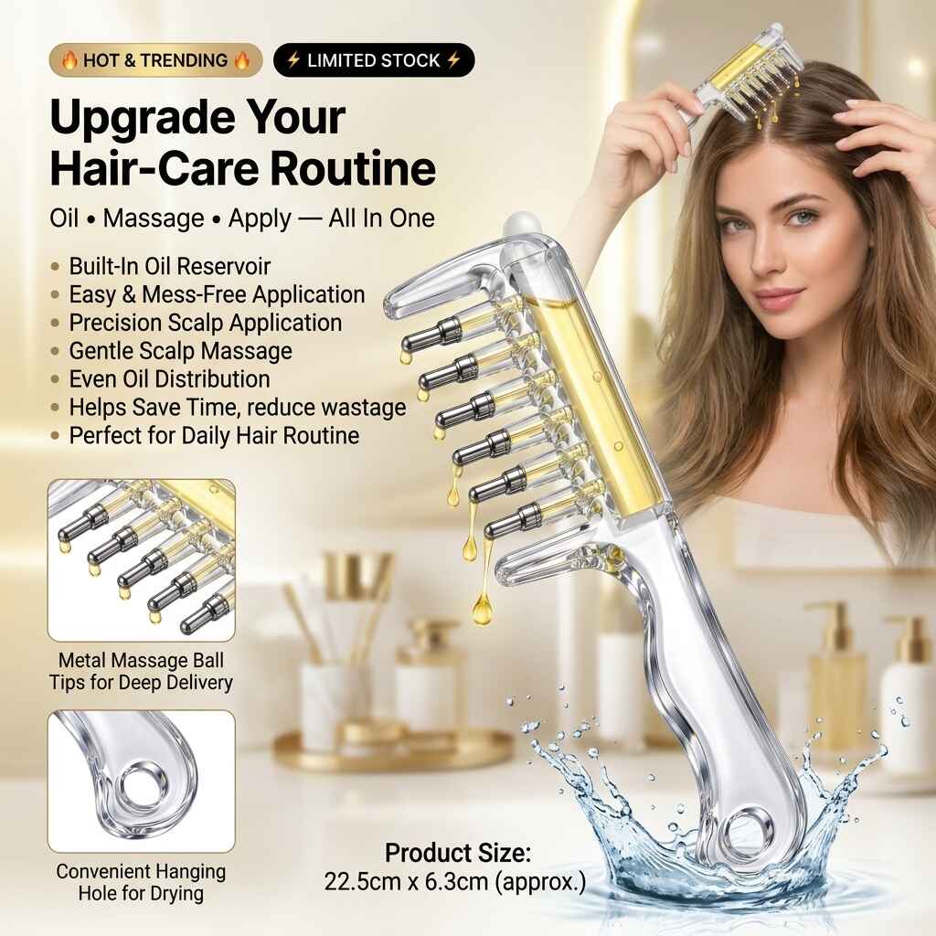 Scalp oil applicator comb for minoxidil and hair serum