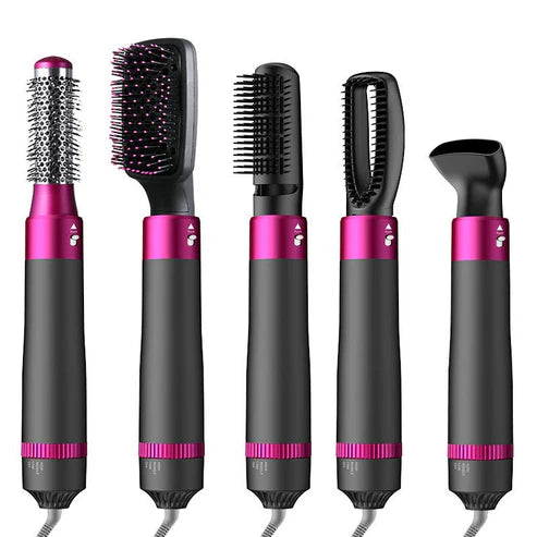 Grey negative ionic hair dryer brush with interchangeable styling attachments