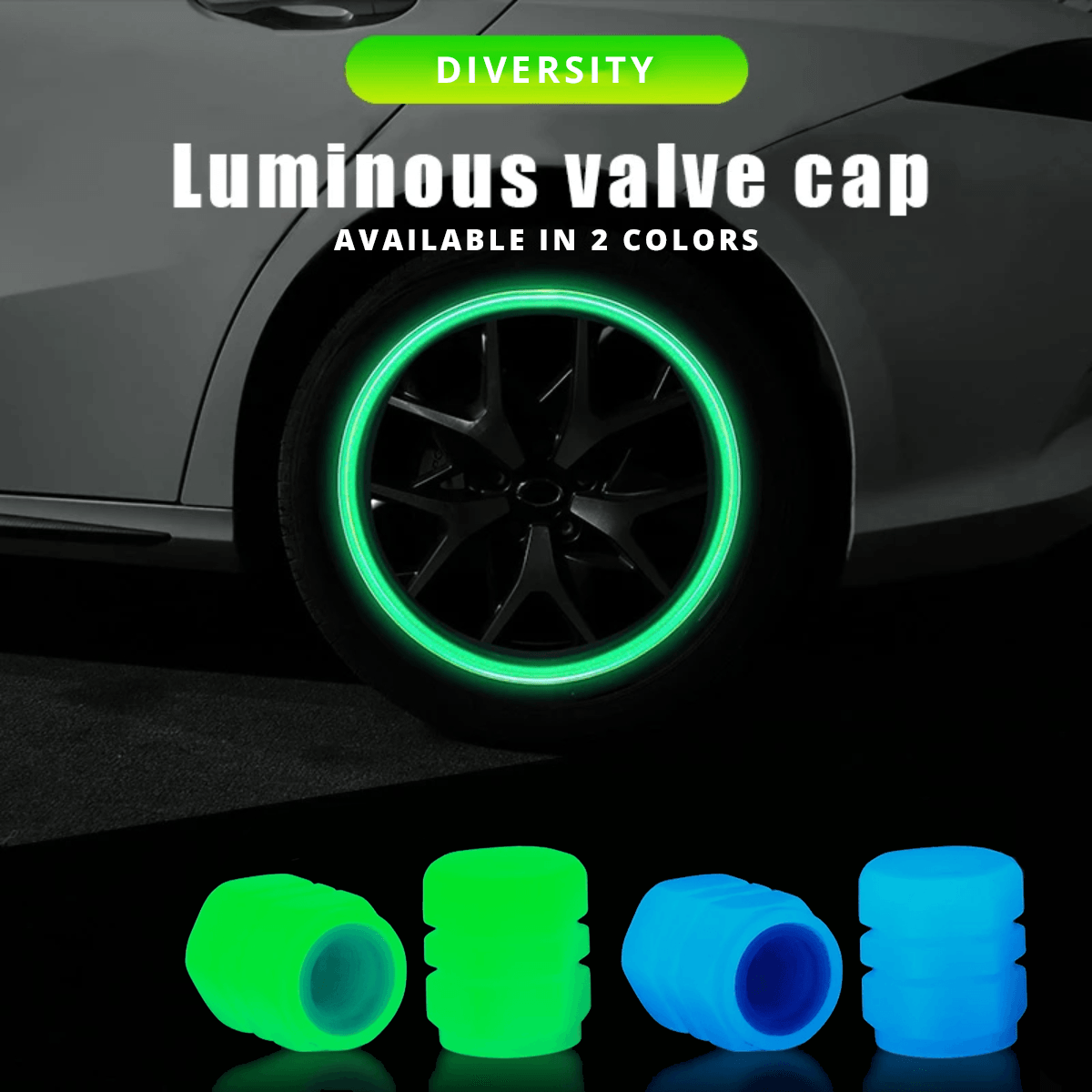 Green Wheel Lights Valve Caps Pack of 4 Saudi Arabia