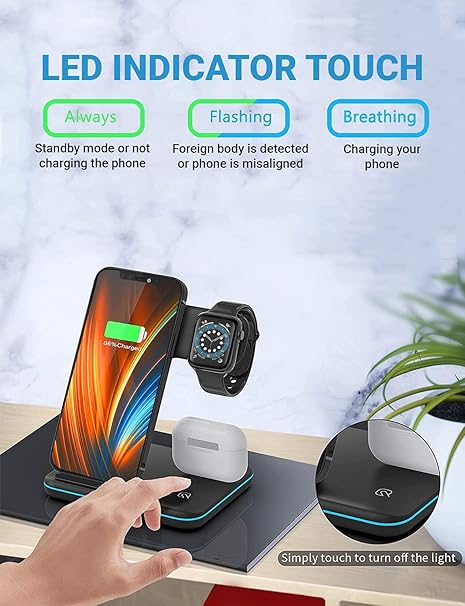 3-in-1 Wireless Charging Station | Fast Wireless Charger Dock for Phone, Smartwatch & Earbuds