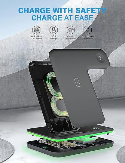 3-in-1 Wireless Charging Station | Fast Wireless Charger Dock for Phone, Smartwatch & Earbuds