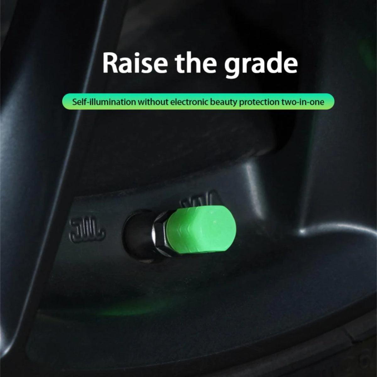 Green Wheel Lights Valve Caps Pack of 4 | SouqKingdom