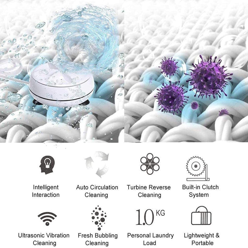 2-in-1 Mini Washing Machine 1kg Capacity | Portable USB Ultrasonic Turbine Washer for Travel, College & Small Spaces